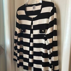 Anne Klein Black and White Striped Cardigan